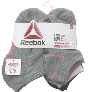 6 Pack Reebok Girl's Low Cut Socks Gray/White/Black Size Med Shoe 8.5-2 New